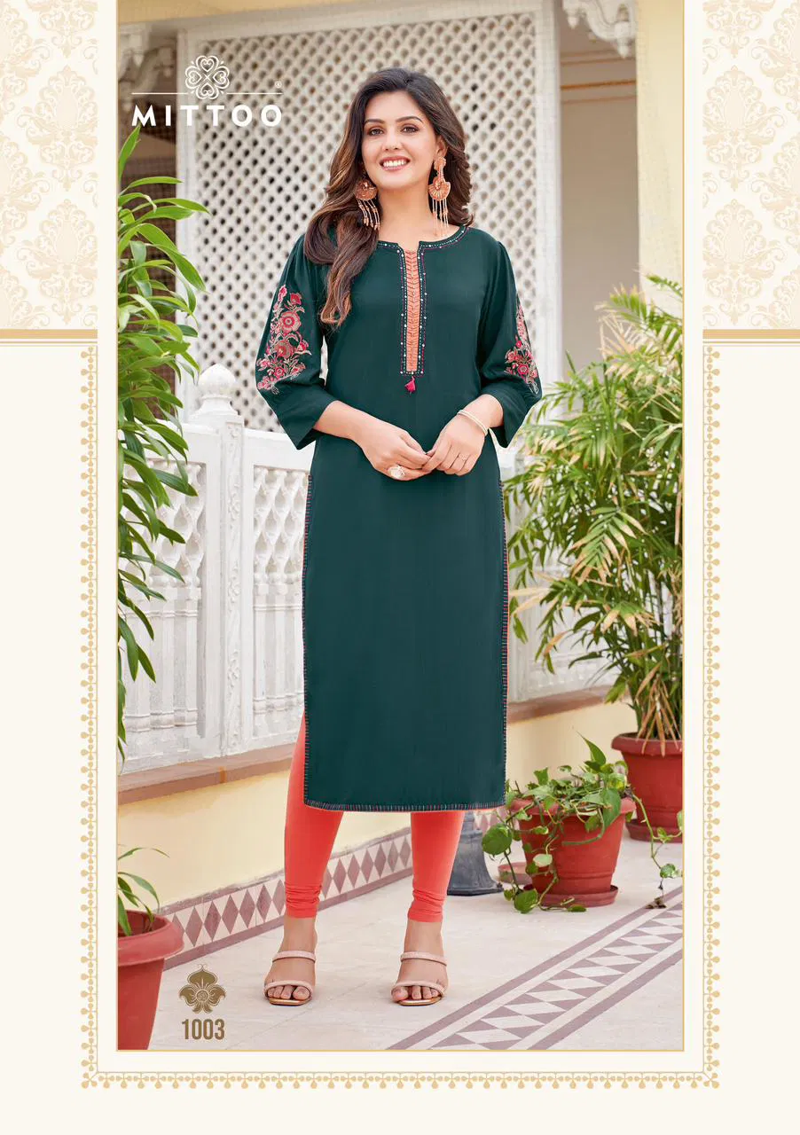 Kaamiya By Mittoo Rayon Embroidery Kurtis Wholesale Shop In Surat